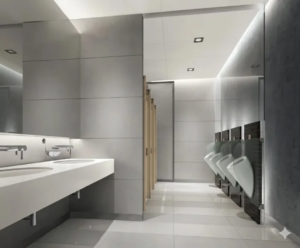 Baño público moderno y accesible en Corea del Sur con barras de seguridad para personas mayores y turistas