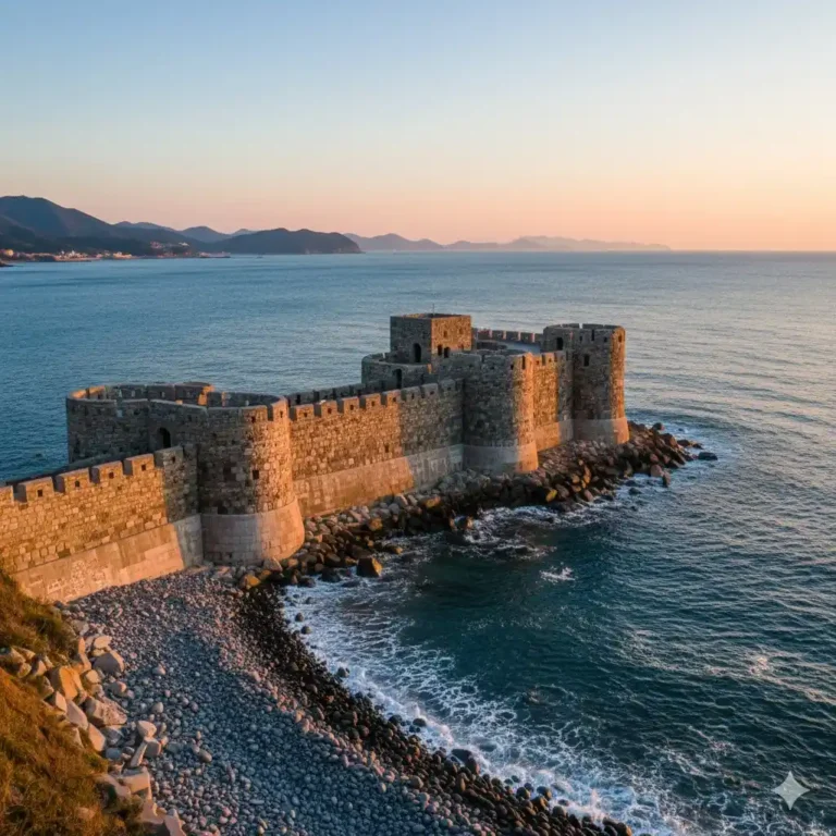 Castillo Maemiseong en la isla de Geoje, una fortaleza de estilo europeo frente al mar.