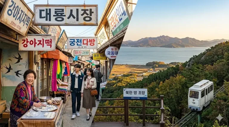 Descubre la Isla Gyodongdo: un encuentro entre el pasado nostálgico de Corea en el Mercado Daeryong y la impresionante cercanía con Corea del Norte desde el monte Hwagae.