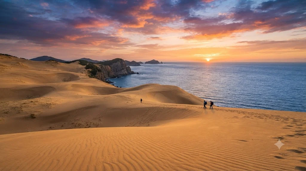 Scenic view of the unique Okjuk-ri coastal sand dunes on Daecheongdo island, South Korea