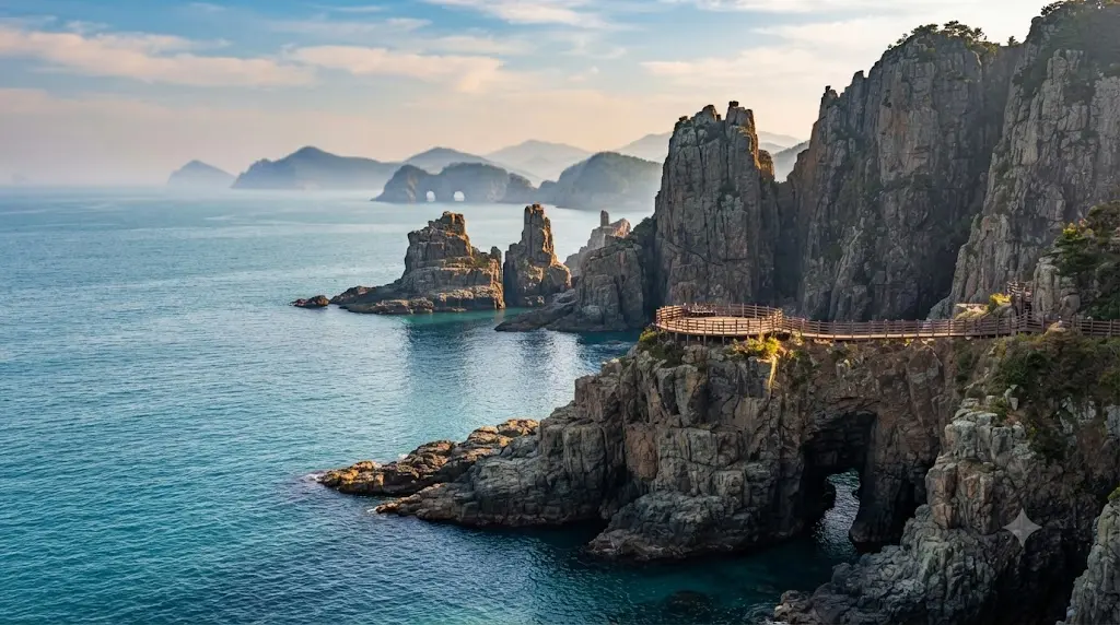 Breathtaking scenic coastal cliffs of Geumdangdo island, Wando, South Korea