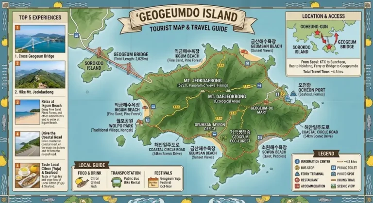 South Korea Geogeumdo Island Travel Guide - Interactive Tourist Map and Key Attractions