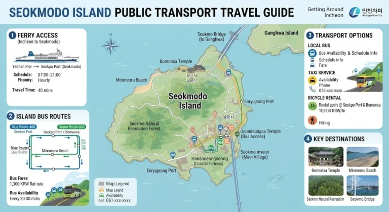 Seokmodo Island mineral hot springs and scenic coastal public transit route